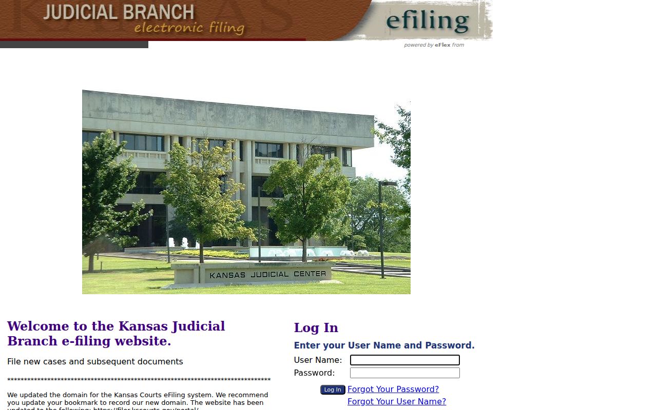 Kansas eFlex portal for filing new cases and later court documents