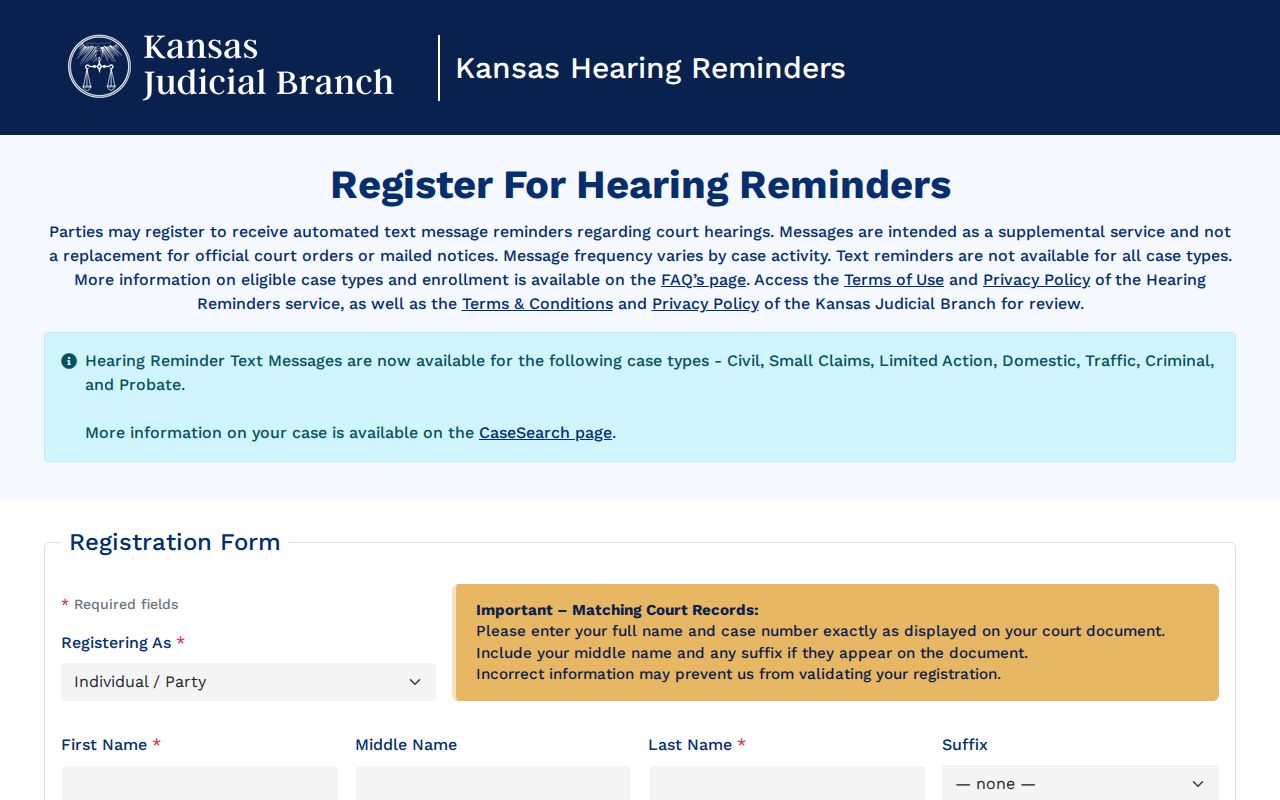 Rush County court calendar Kansas hearing reminder route