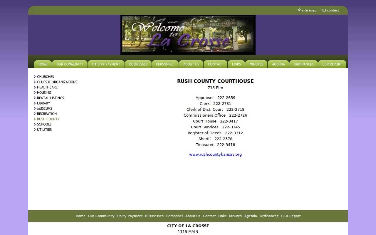 La Crosse directory of Rush County courthouse offices and contacts