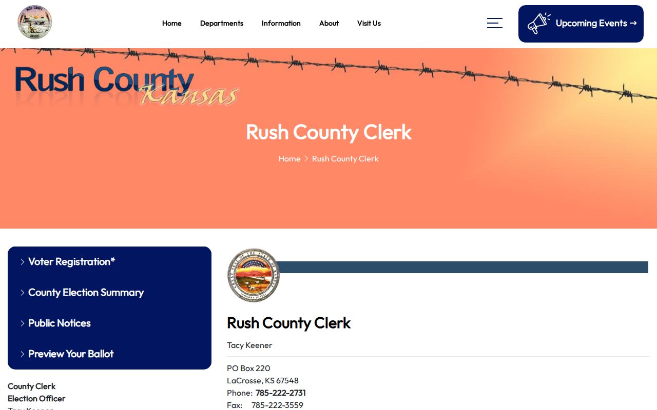 Rush County Clerk and Election Officer webpage for county administration