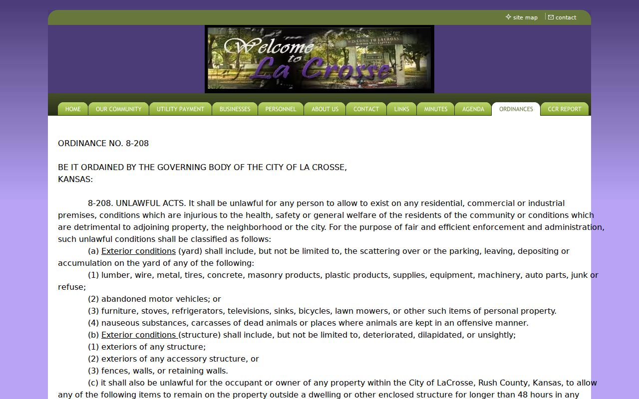 Rush County criminal docket La Crosse ordinance page