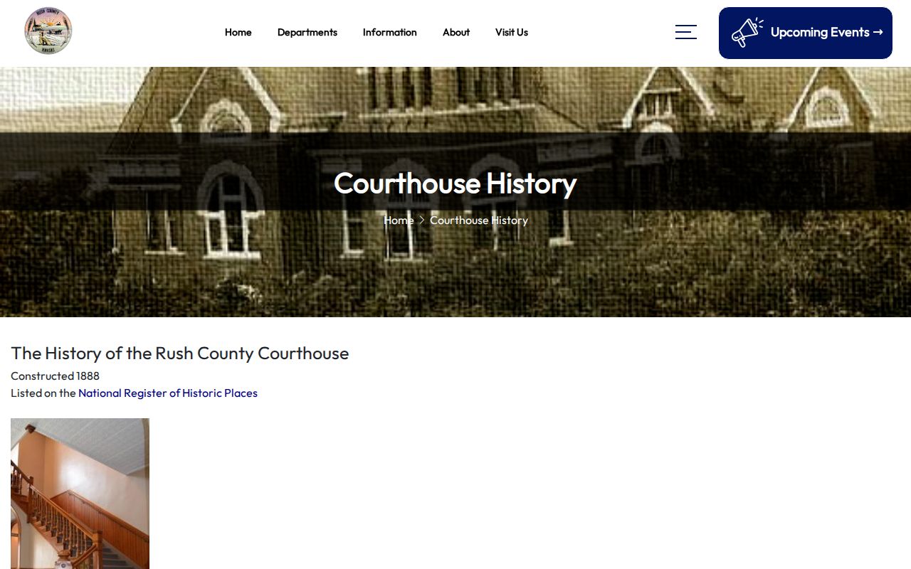Rush County court docket courthouse history page